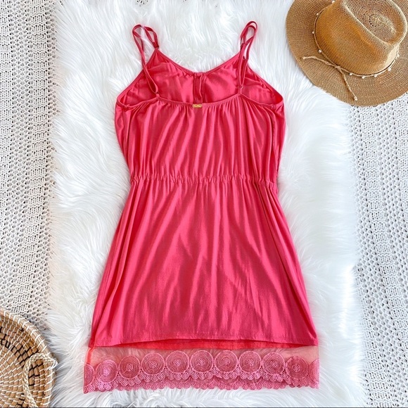 Beach Bunny Swimwear Mini Lace Dress Coral Pink For you Dress Tie Waist Coverup - Picture 4 of 16